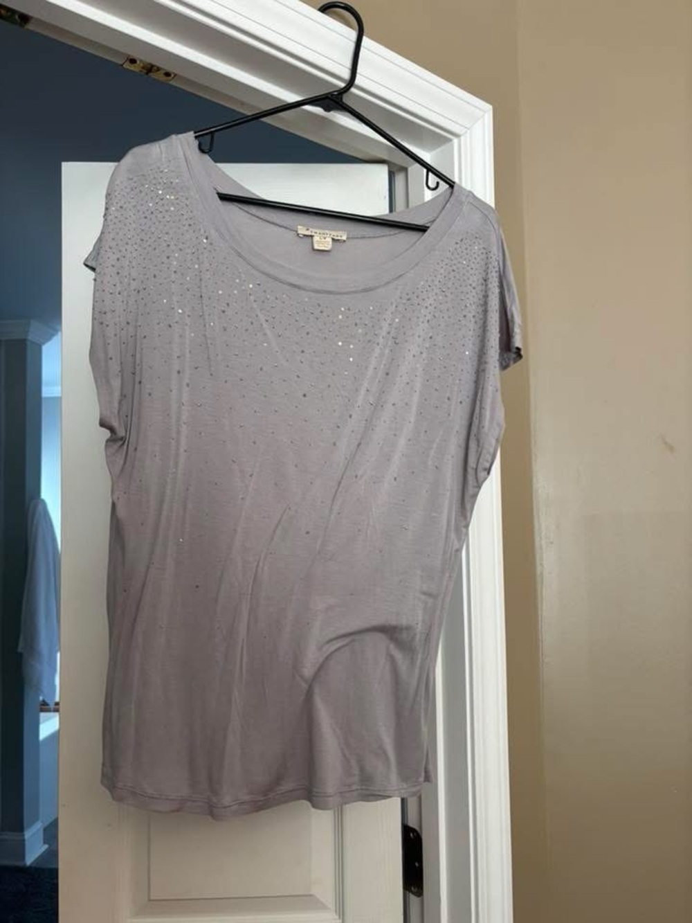 Light Gray Embellished Scoop Neck Women’s Top